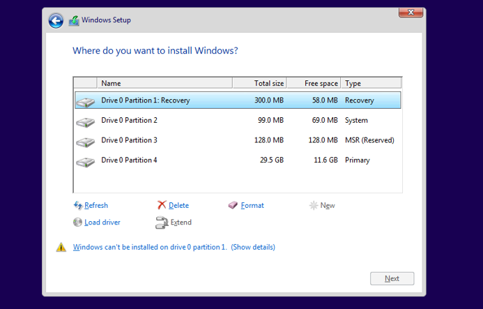 Delete partitions for your C drive